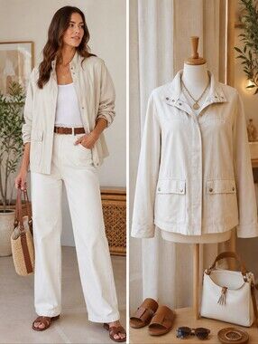Christian Siriano Oversized Utility Safari Jacket Ivory Stone Snap Front Xl